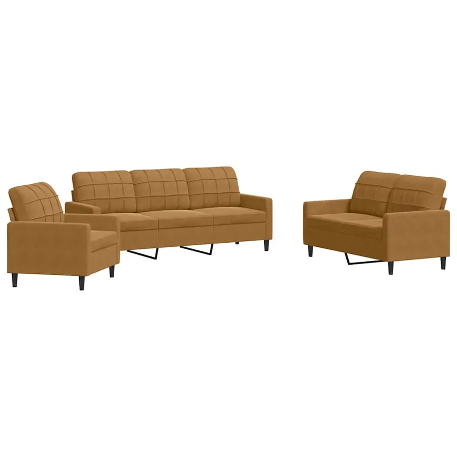 Ensemble de canapés 3 pcs avec coussins Marron Velours - 2