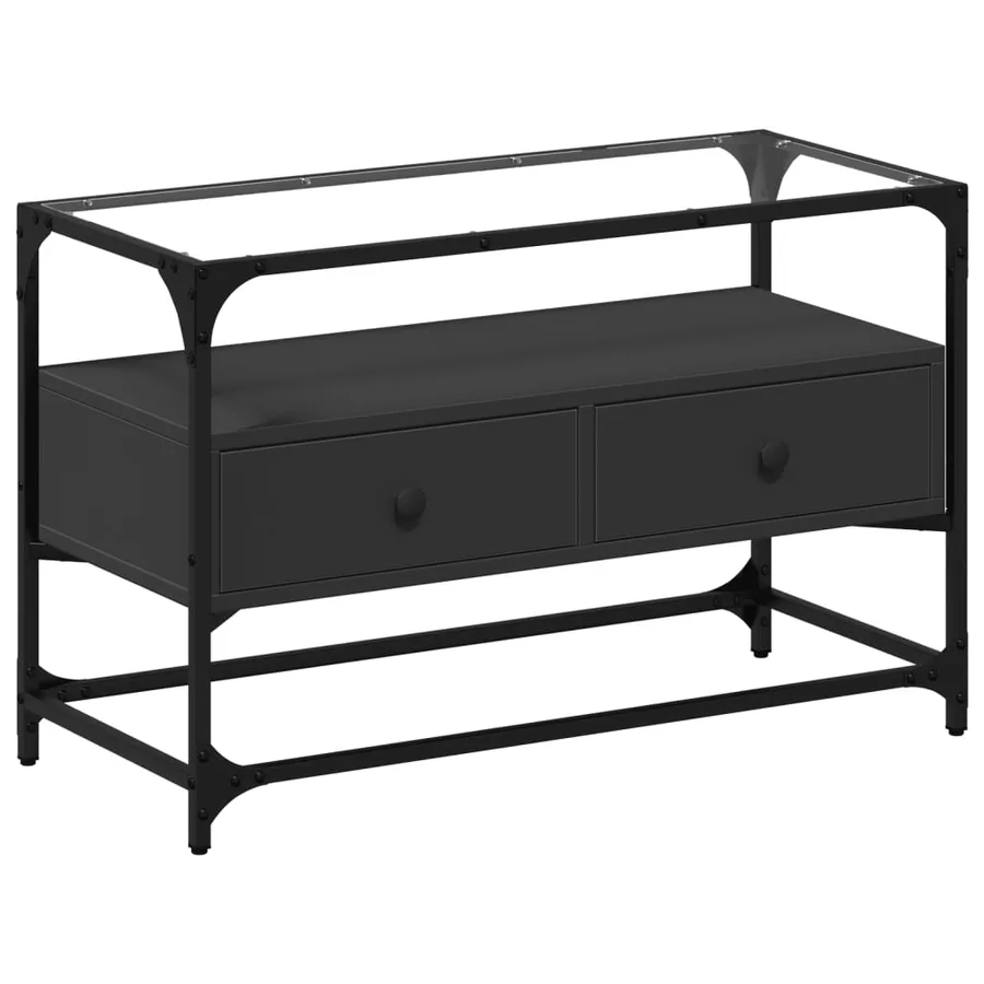 Meuble TV et dessus en verre noir 80x35x51 cm bois d'ingénierie - 2