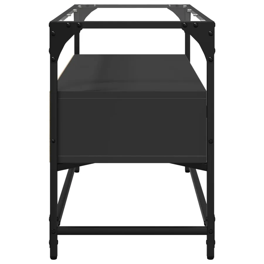 Meuble TV et dessus en verre noir 80x35x51 cm bois d'ingénierie - 5
