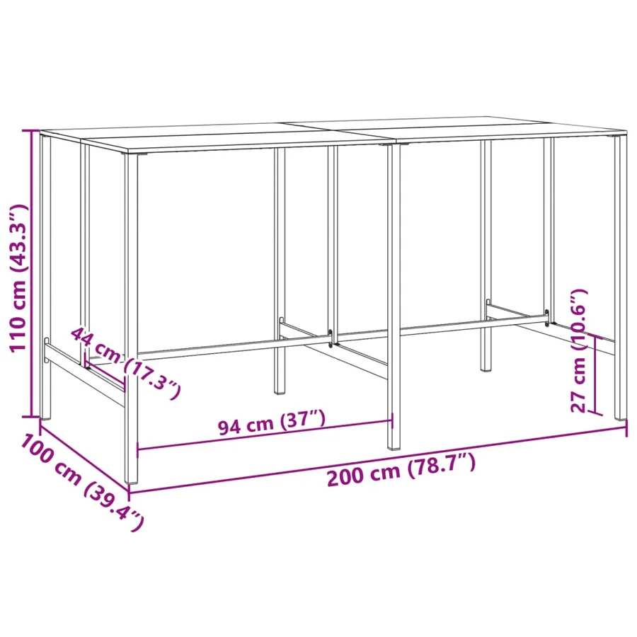Table de bar noir 200x100x110 cm acier enduit de poudre - 7