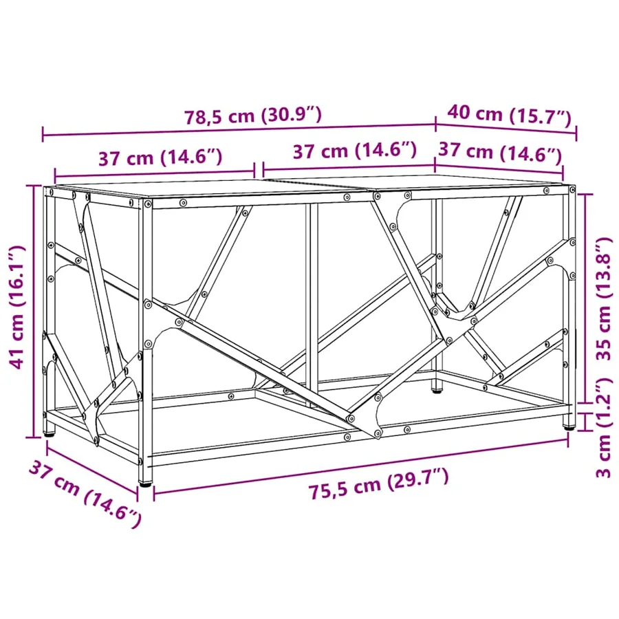 Table basse avec dessus en verre transparent 78,5x40x41cm acier - 9