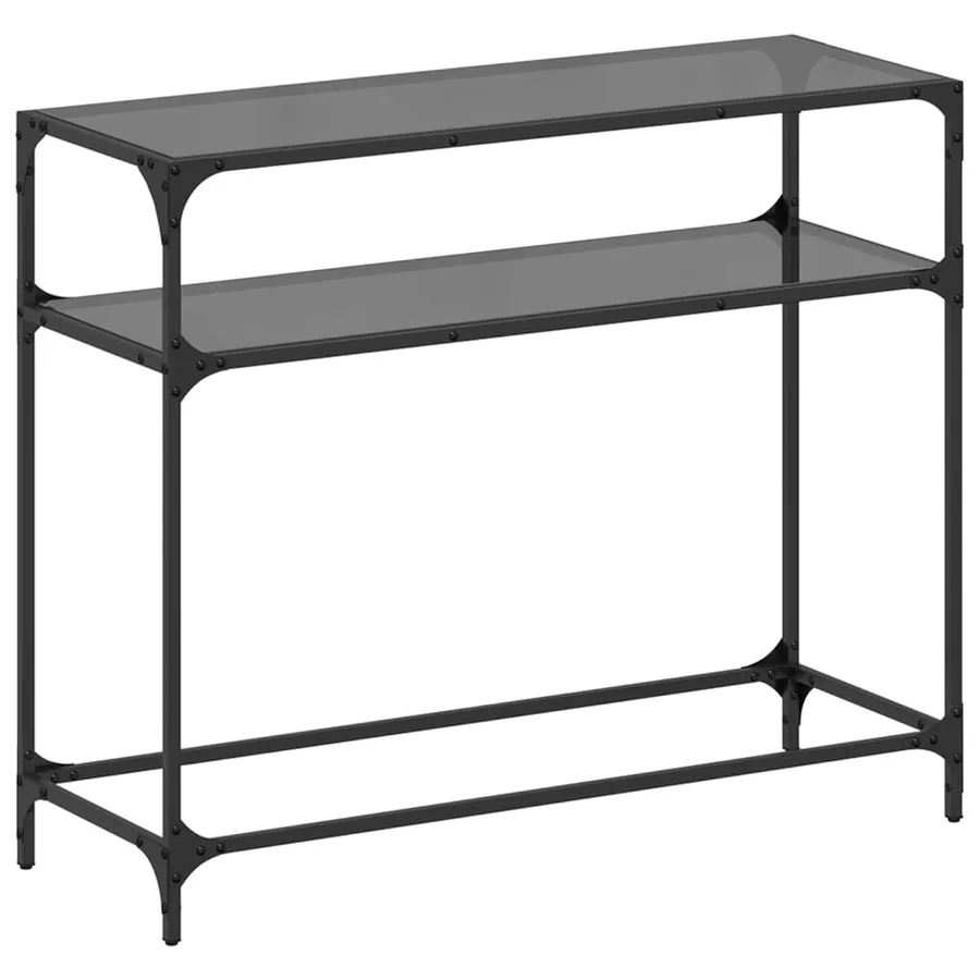 Table console avec dessus en verre noir 98x35x81 cm acier - 2