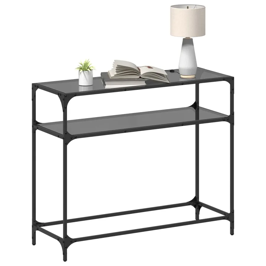 Table console avec dessus en verre noir 98x35x81 cm acier - 3