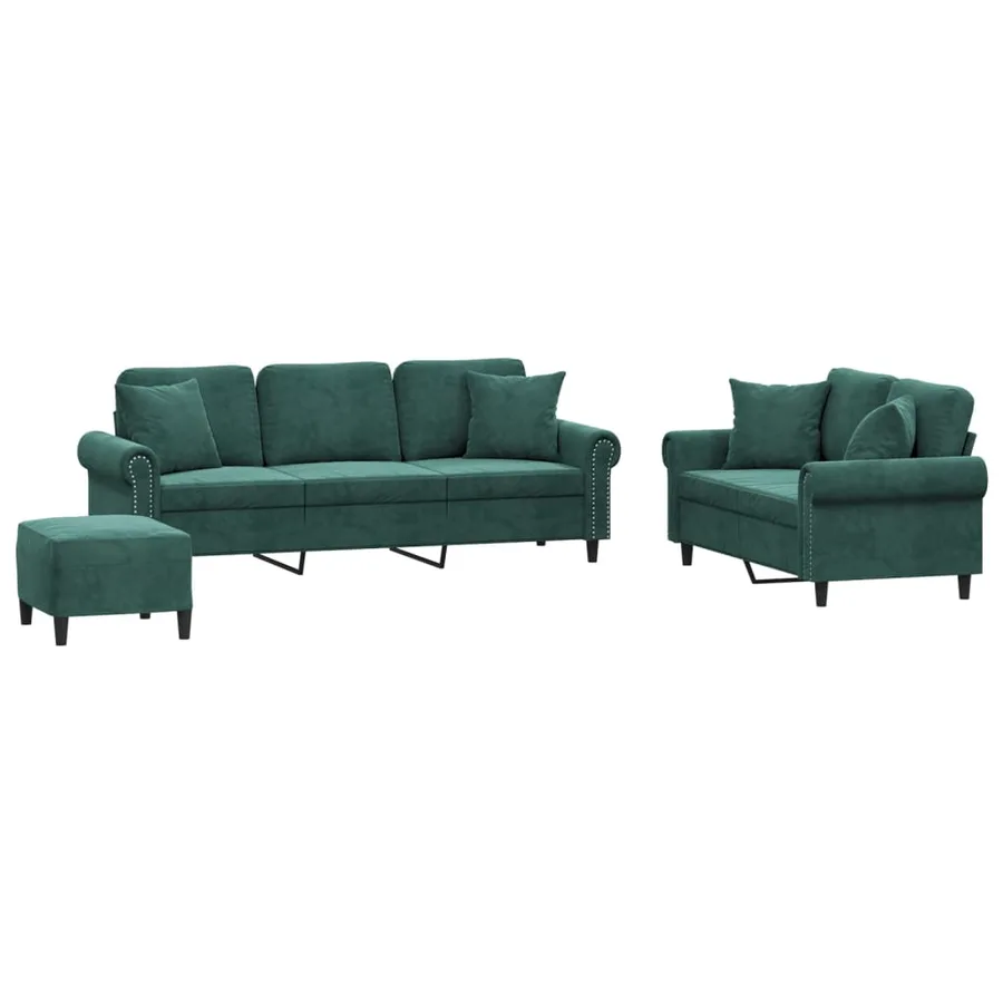 Ensemble de canapés 3 pcs avec coussins vert foncé velours - 2