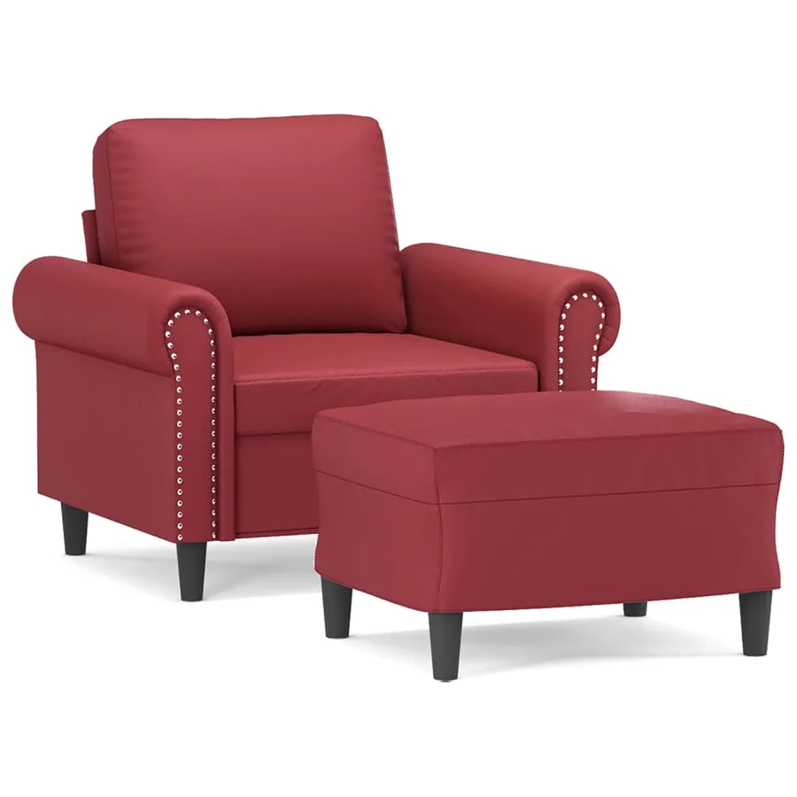 Fauteuil avec repose-pied Rouge bordeaux 60 cm Similicuir - 2