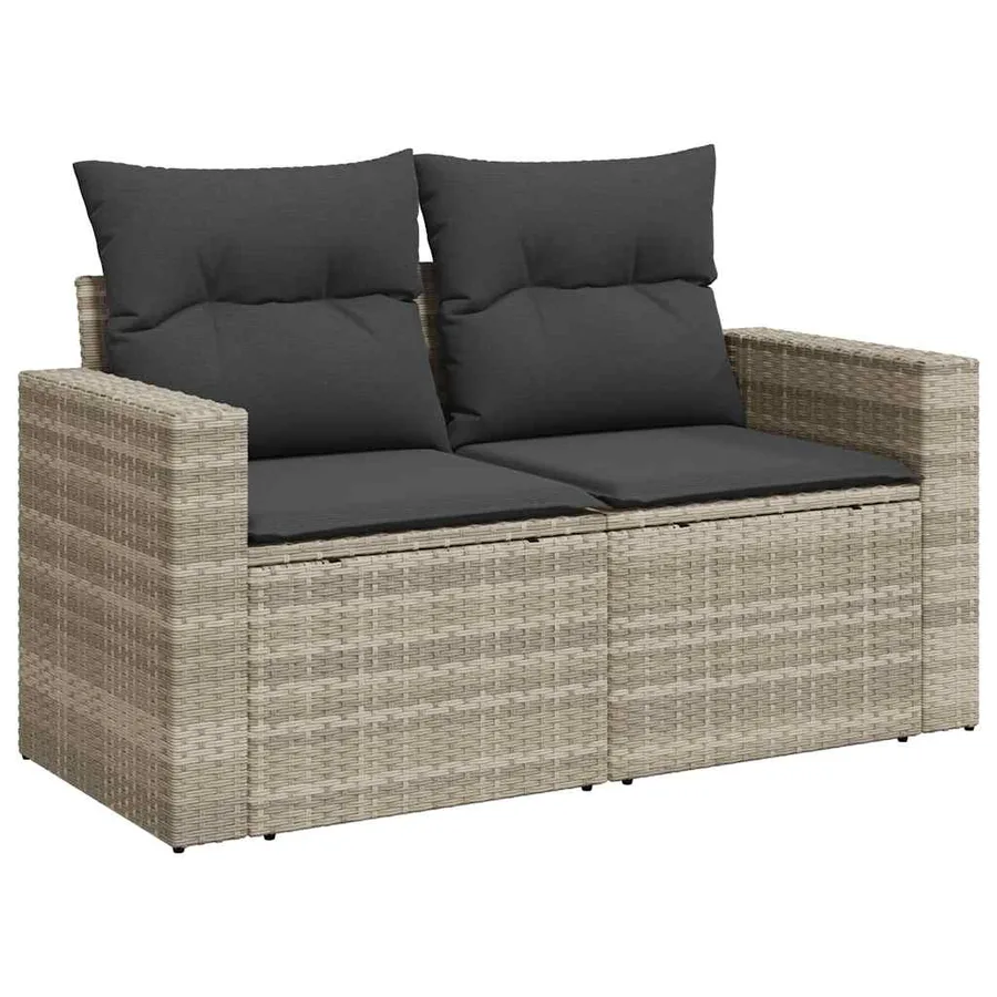 Canapé de jardin 2 places et coussins gris clair résine tressée - 2