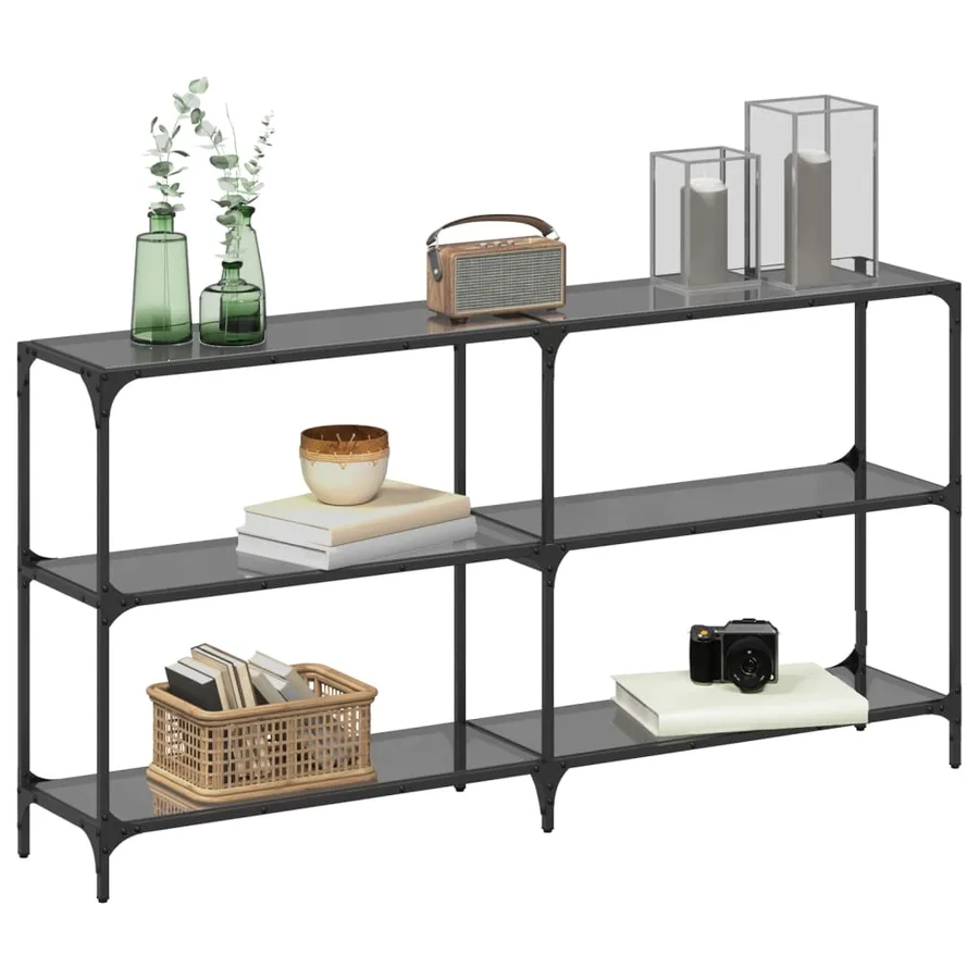 Table console avec dessus en verre noir 158,5x30x81 cm acier - 3