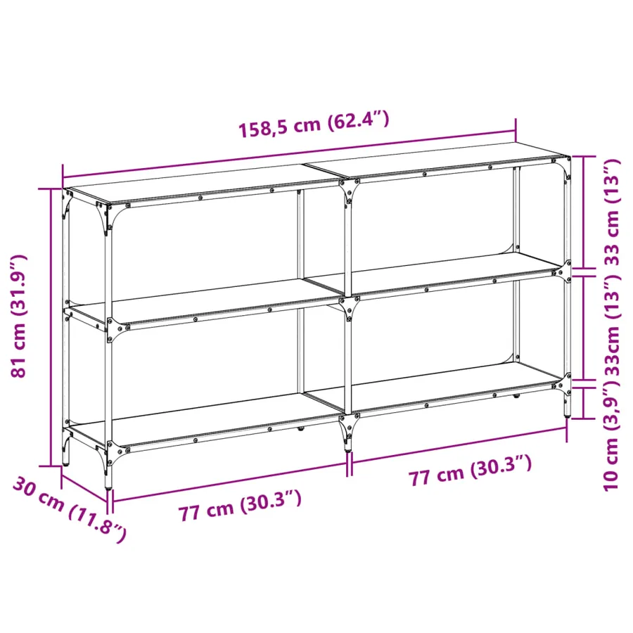 Table console avec dessus en verre noir 158,5x30x81 cm acier - 9