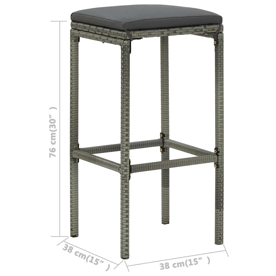 Ensemble de bar de jardin 7 pcs et coussins Résine tressée Gris - 14