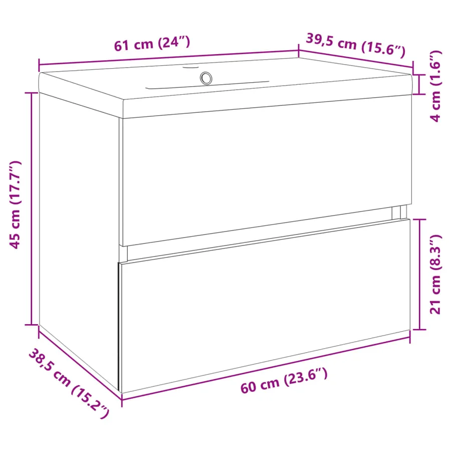 Ensemble de meubles de bain 2pcs céramique et bois d'ingénierie - 9