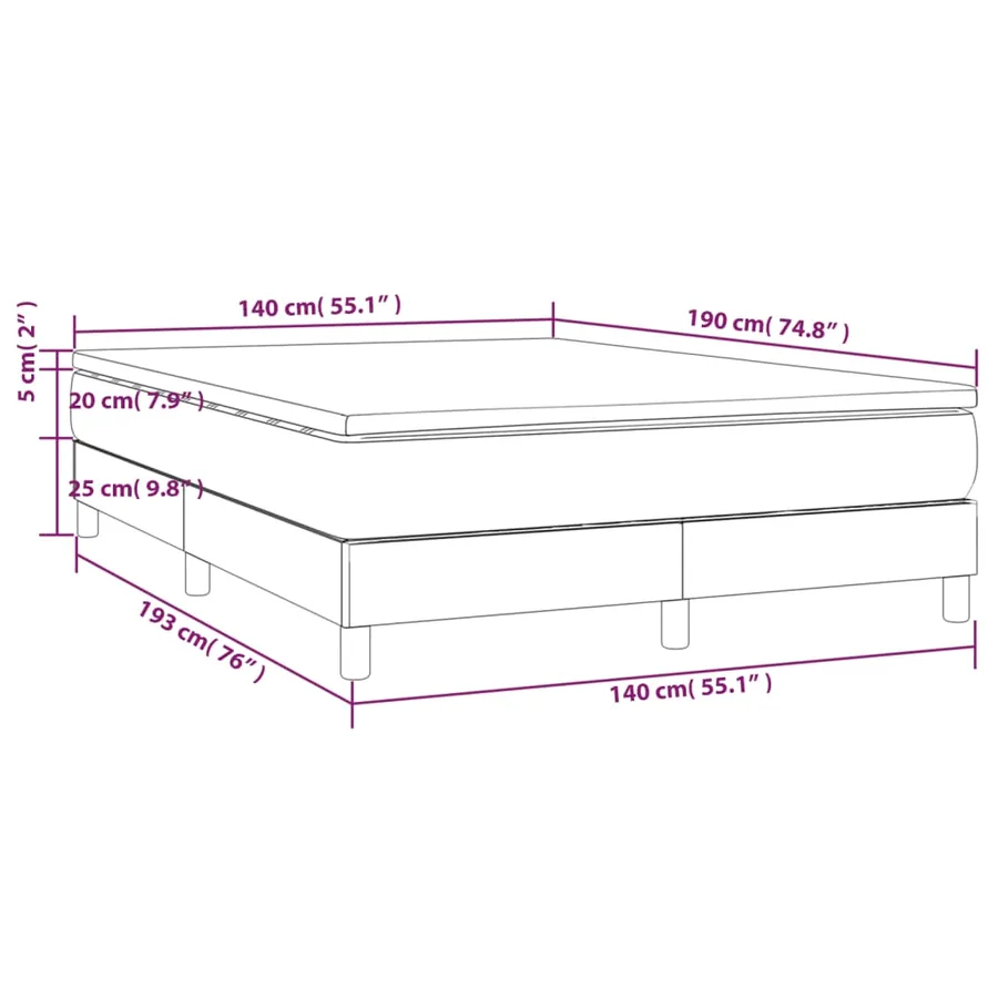 Sommier à lattes de lit avec matelas Gris foncé 140x190cm Tissu - 10