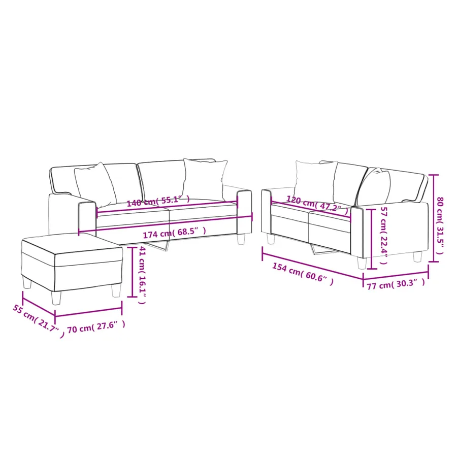 Ensemble de canapés 3 pcs avec coussins crème similicuir - 10