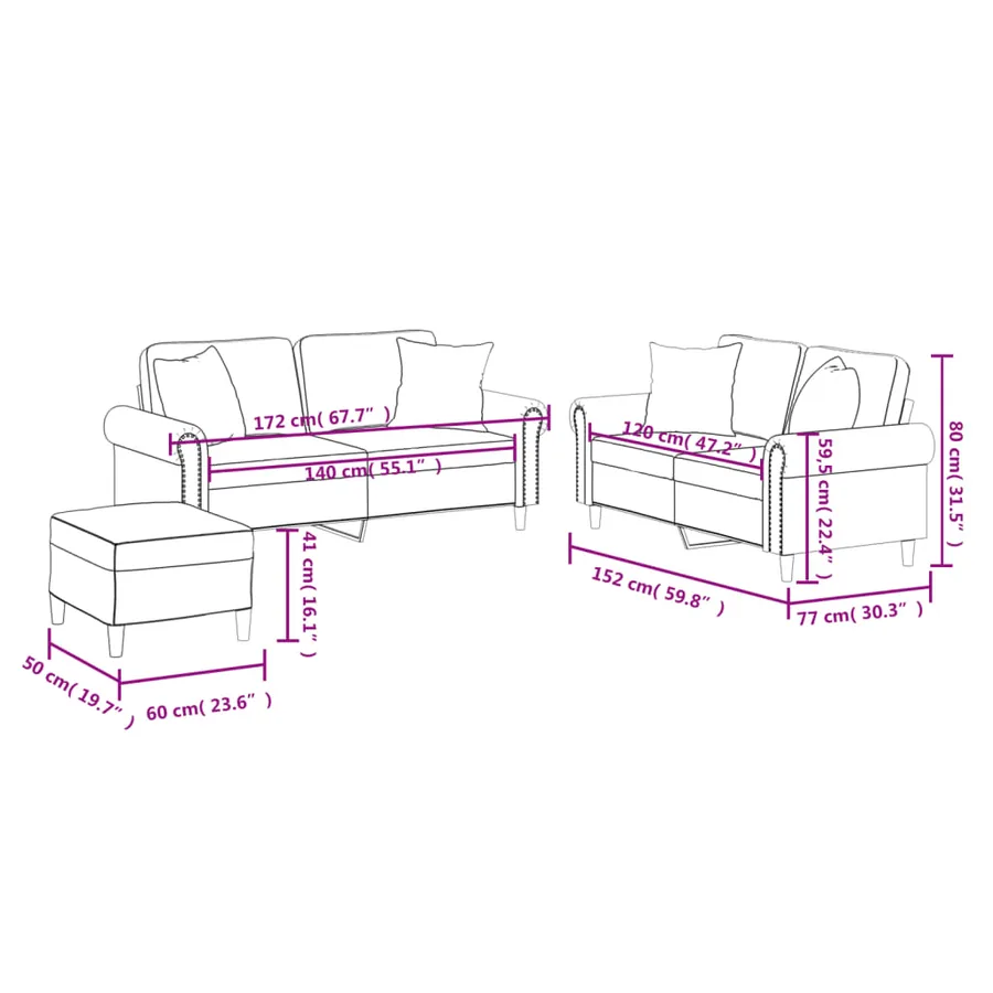Ensemble de canapés 3 pcs avec coussins gris similicuir - 10