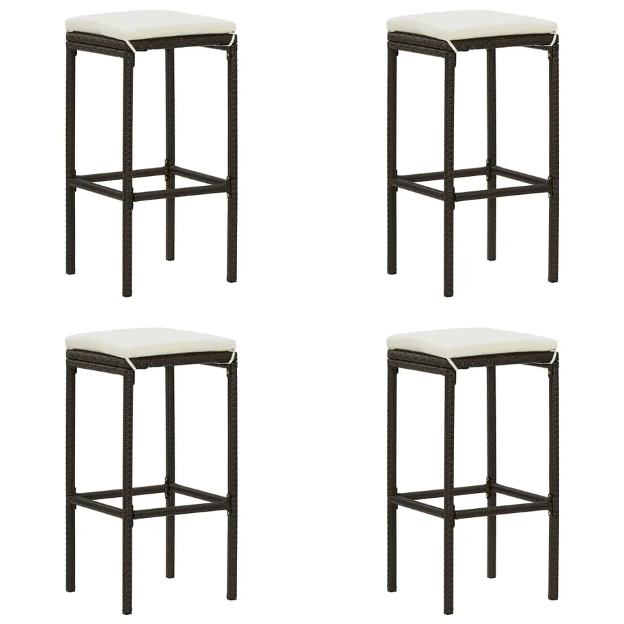 Tabourets de bar avec coussins lot de 4 marron résine tressée