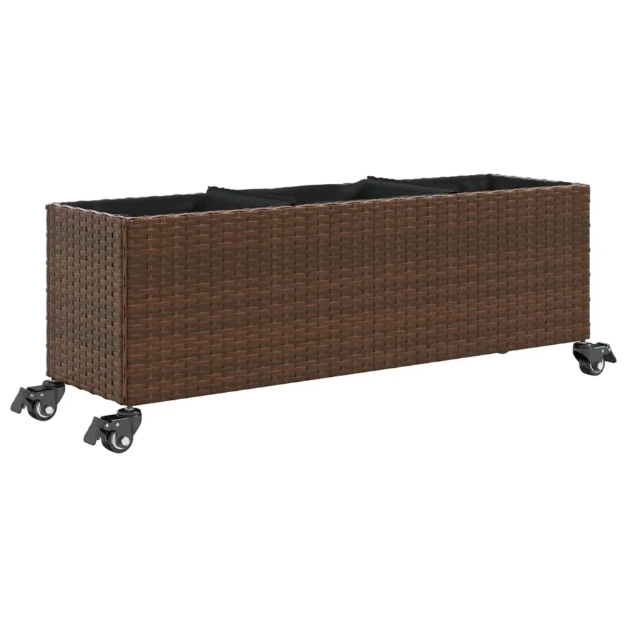 Jardinière avec roulettes et 3 pots marron 107x32x38 cm rotin - 2