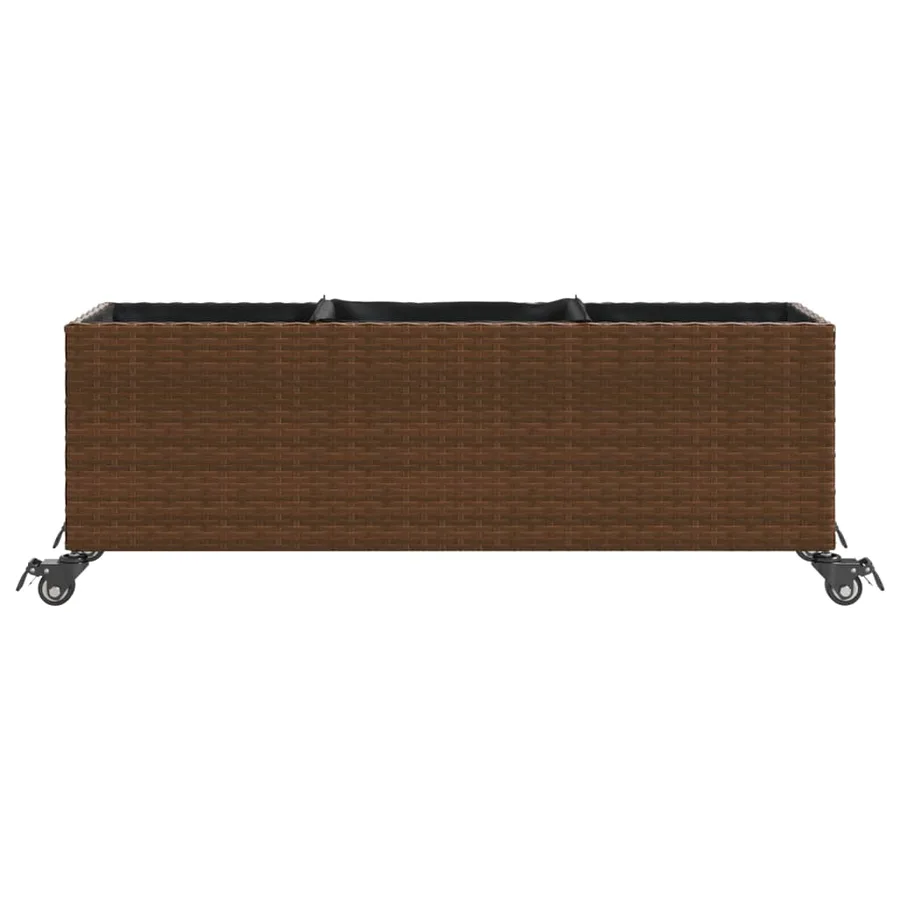 Jardinière avec roulettes et 3 pots marron 107x32x38 cm rotin - 5