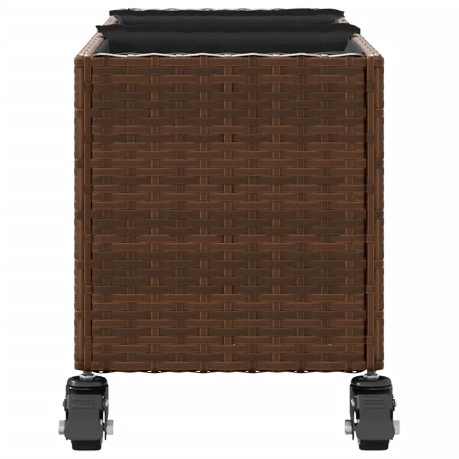 Jardinière avec roulettes et 3 pots marron 107x32x38 cm rotin - 6