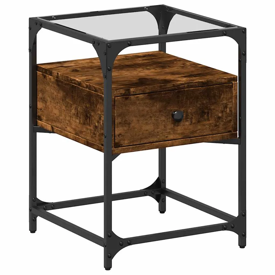 Table de chevet chêne fumé 40x40x55 cm bois d'ingénierie - 2