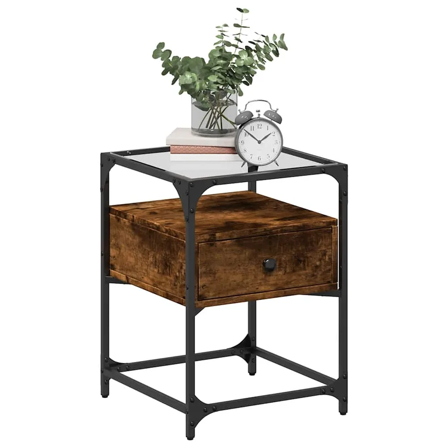 Table de chevet chêne fumé 40x40x55 cm bois d'ingénierie - 3