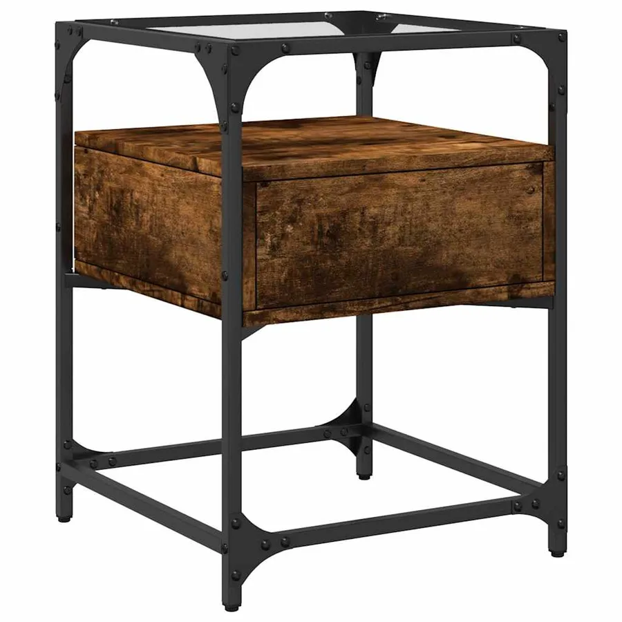 Table de chevet chêne fumé 40x40x55 cm bois d'ingénierie - 6