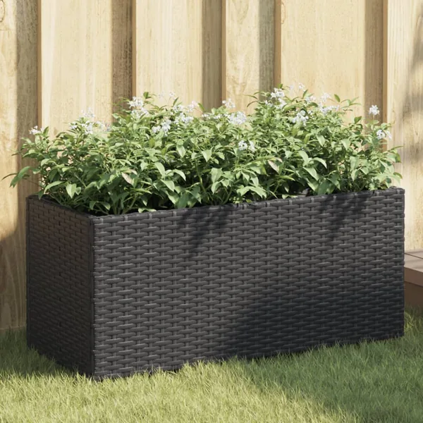 Jardinière avec 2 pots noir 72x30x32 cm résine tressée