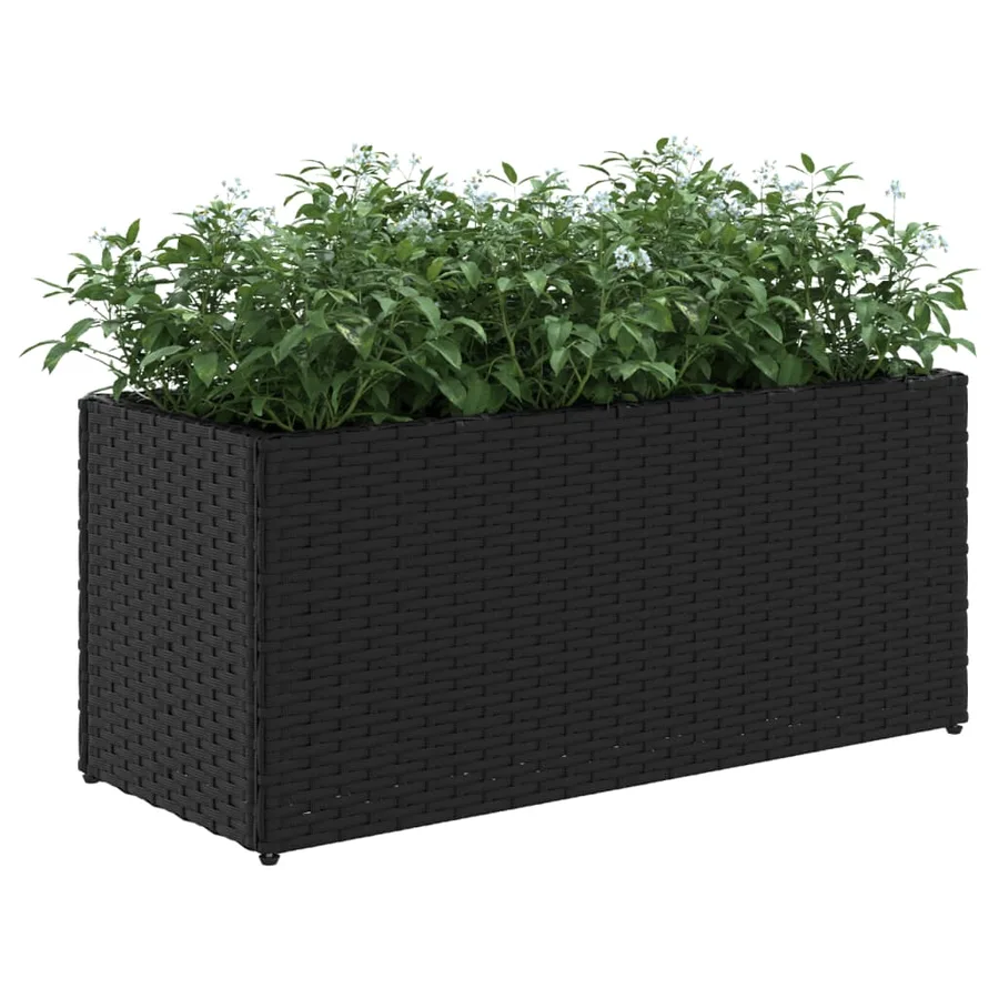 Jardinière avec 2 pots noir 72x30x32 cm résine tressée - 4
