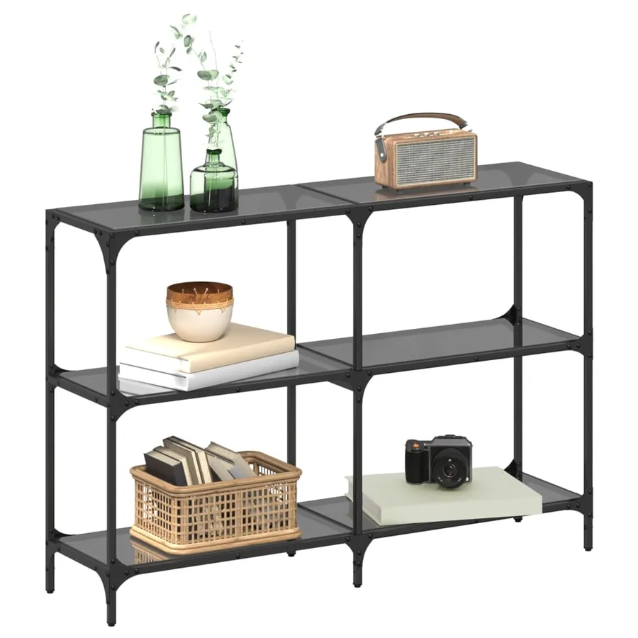 Table console avec dessus en verre noir 118,5x30x81 cm acier - 3