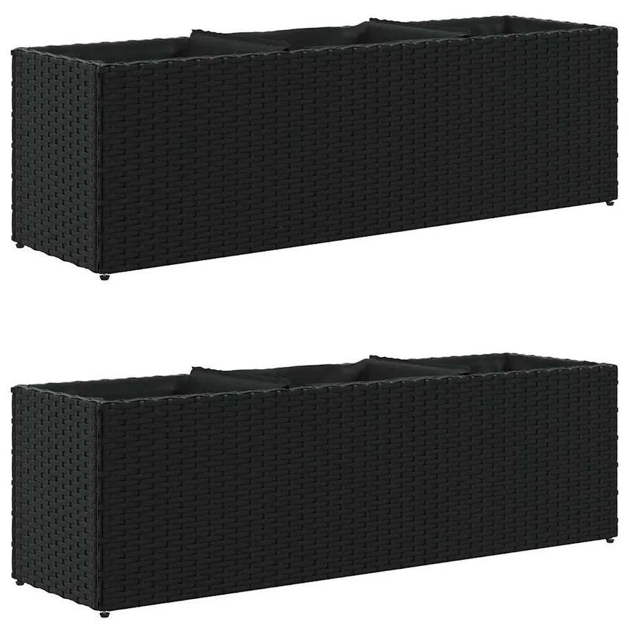 Jardinières avec 3 pots 2 pcs noir 105x30x32 cm résine tressée - 2