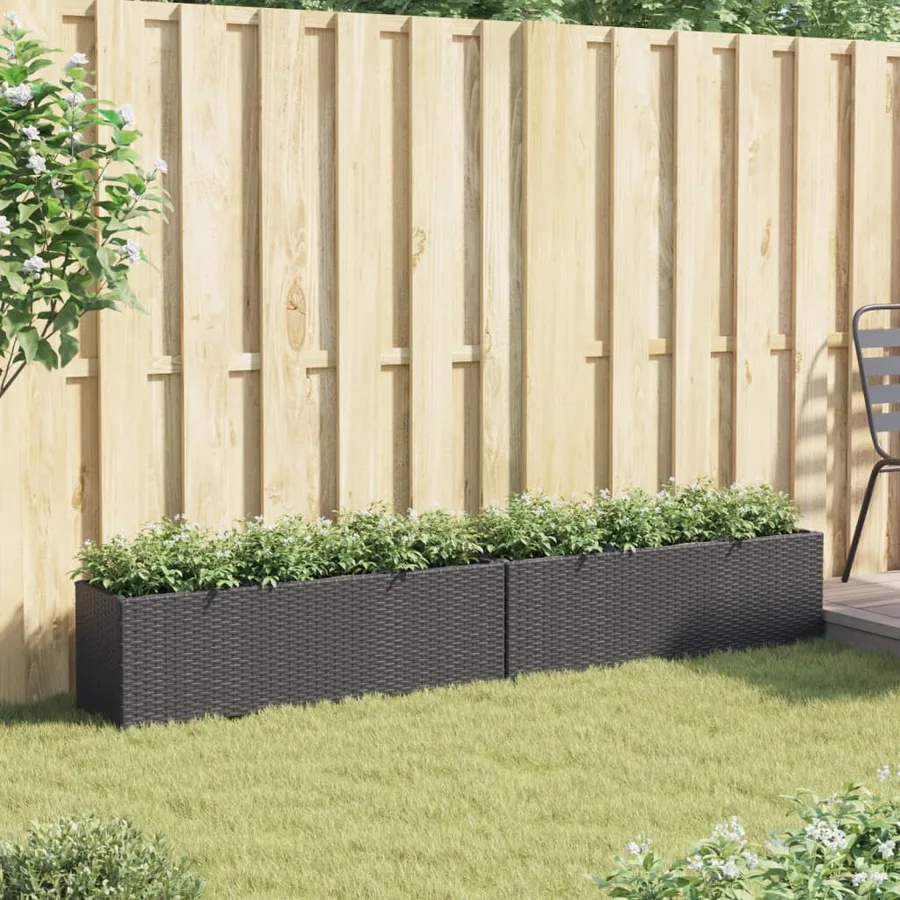 Jardinières avec 3 pots 2 pcs noir 105x30x32 cm résine tressée - 3
