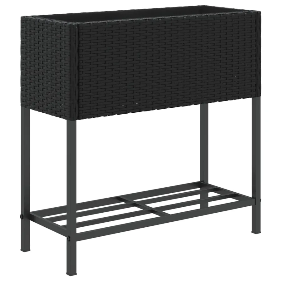Jardinière avec étagère noir résine tressée - 2