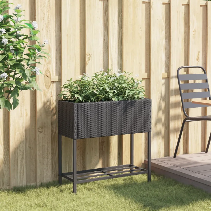 Jardinière avec étagère noir résine tressée - 3