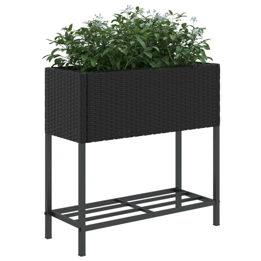 Jardinière avec étagère noir résine tressée - 4
