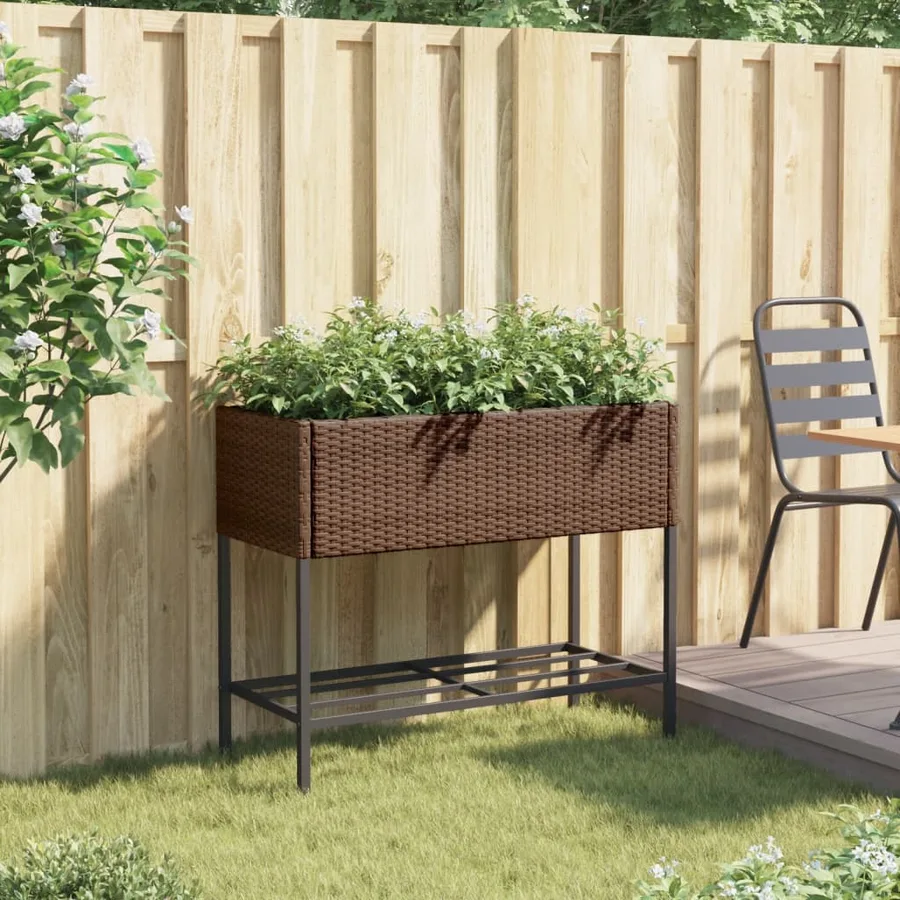 Jardinière avec étagère marron résine tressée - 3