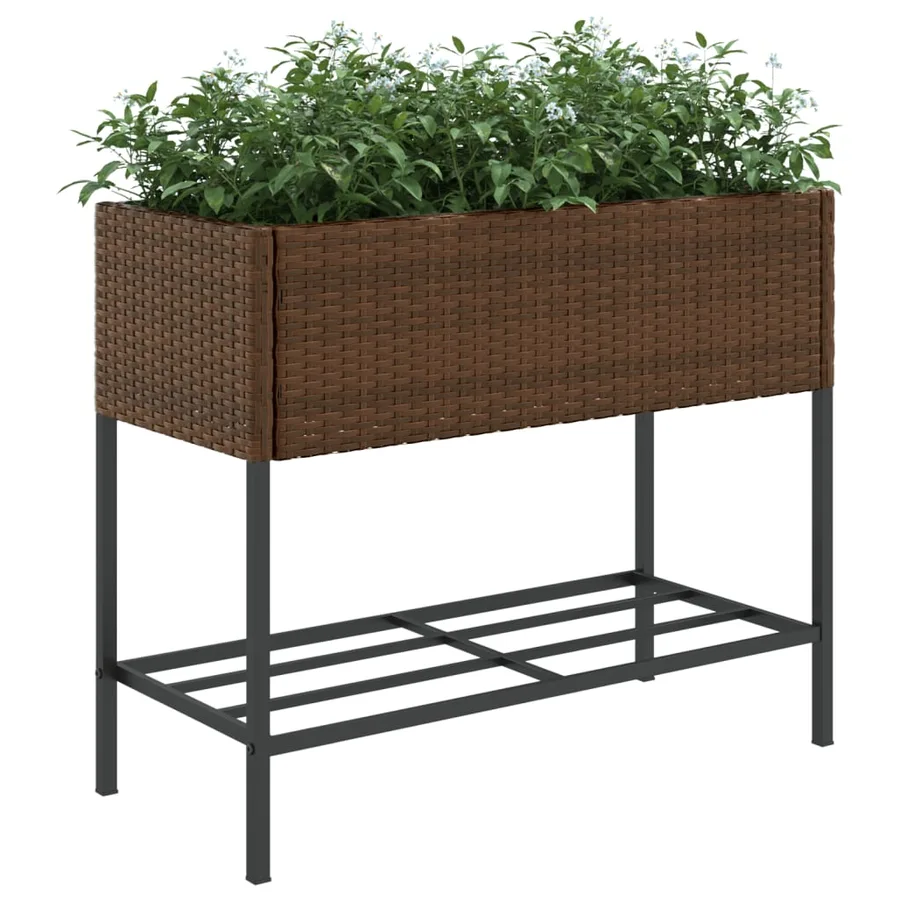 Jardinière avec étagère marron résine tressée - 4