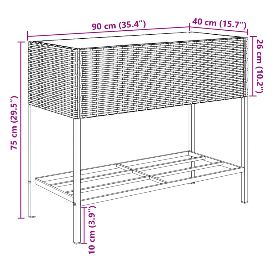 Jardinières avec étagère 2 pcs brun 90x40x75 cm résine tressée - 12
