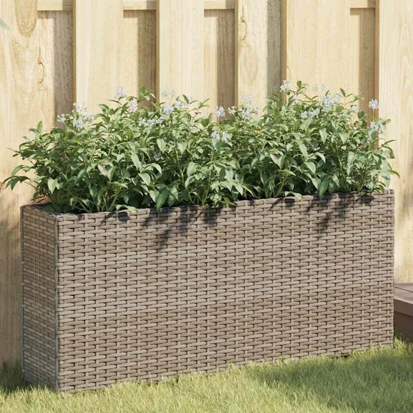 Jardinières avec 2 pots 2 pcs gris 90x20x40 cm résine tressée