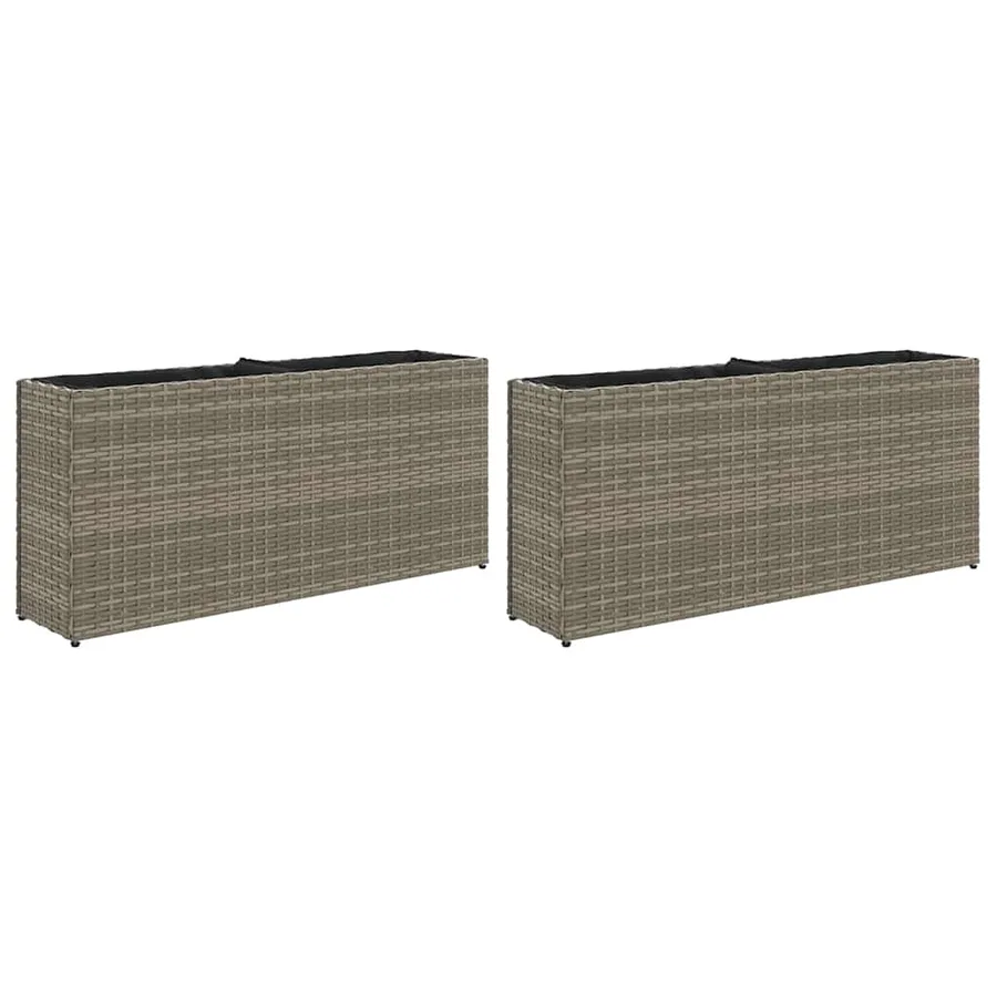 Jardinières avec 2 pots 2 pcs gris 90x20x40 cm résine tressée - 2