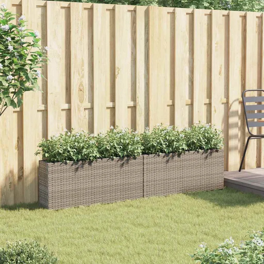 Jardinières avec 2 pots 2 pcs gris 90x20x40 cm résine tressée - 3