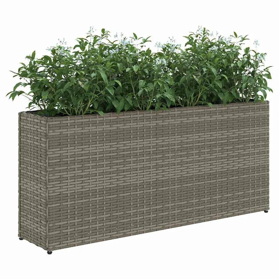Jardinières avec 2 pots 2 pcs gris 90x20x40 cm résine tressée - 4