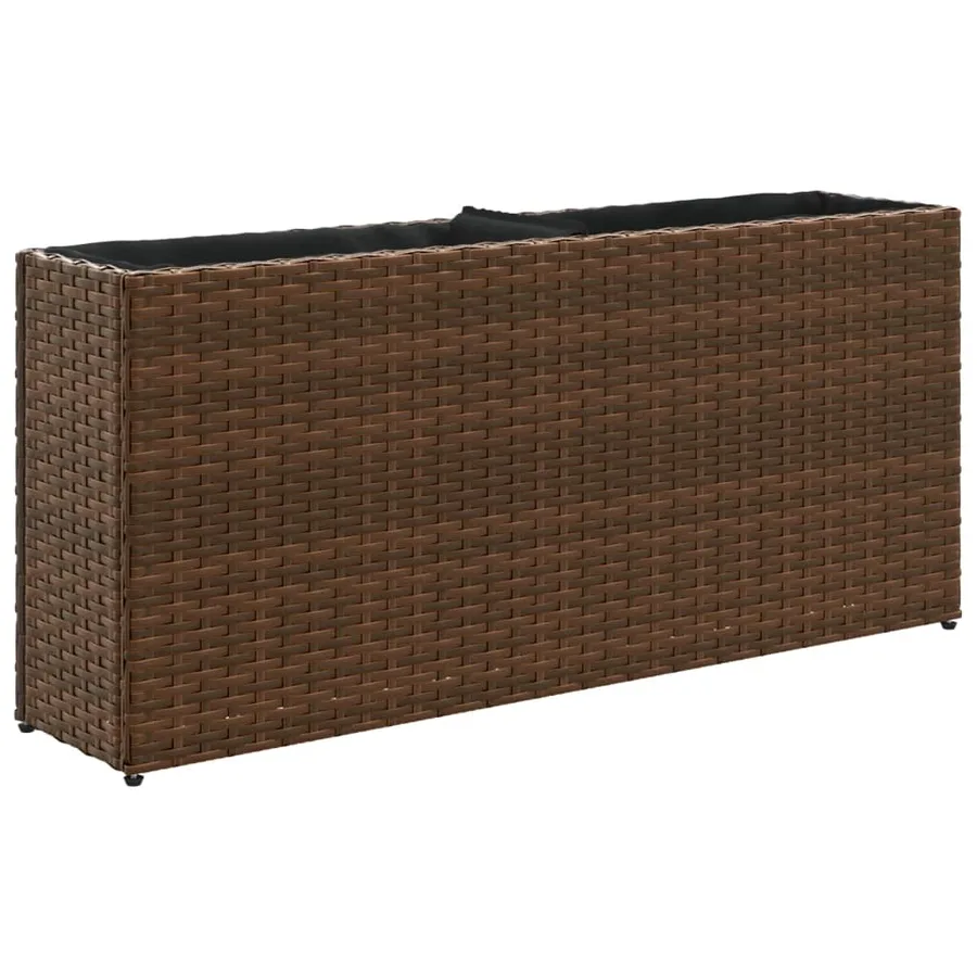 Jardinière avec 2 pots marron 90x20x40 cm résine tressée - 2