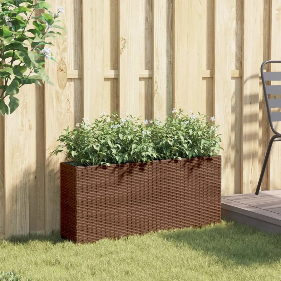 Jardinière avec 2 pots marron 90x20x40 cm résine tressée - 3