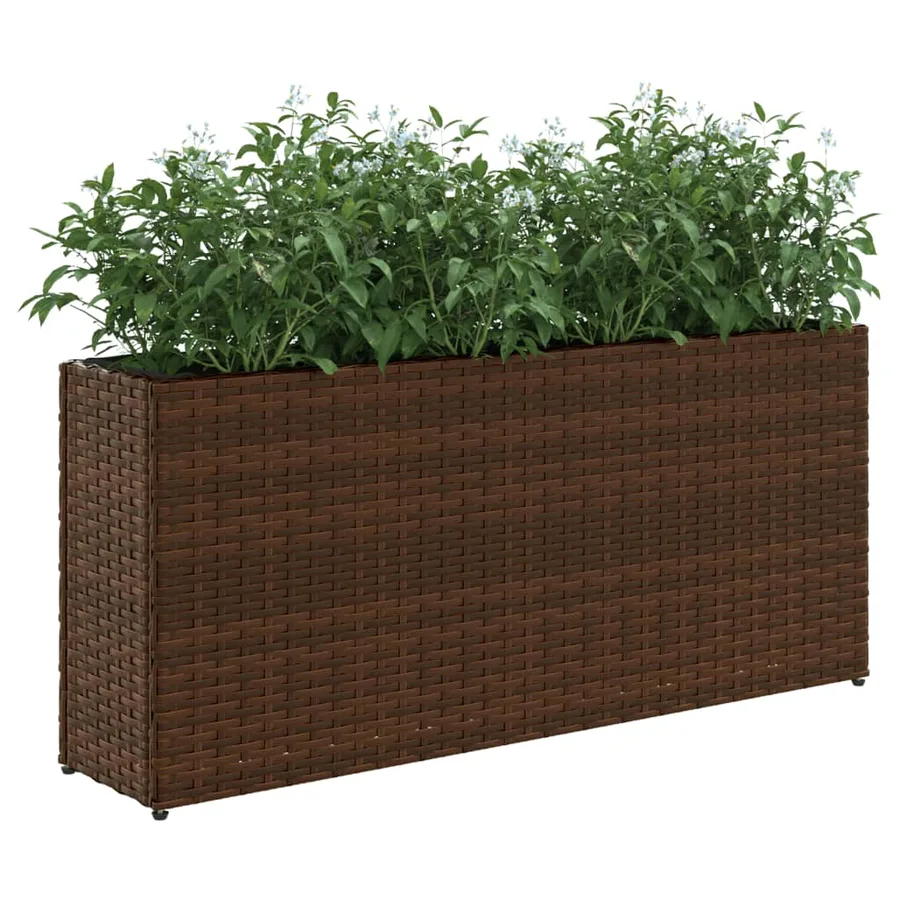 Jardinière avec 2 pots marron 90x20x40 cm résine tressée - 4