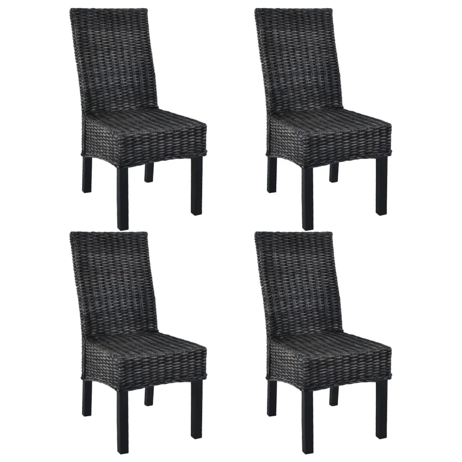 Chaises à manger lot de 4 noir rotin Kubu et bois de manguier