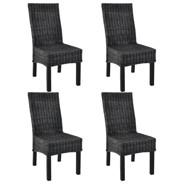 Chaises à manger lot de 4 noir rotin Kubu et bois de manguier