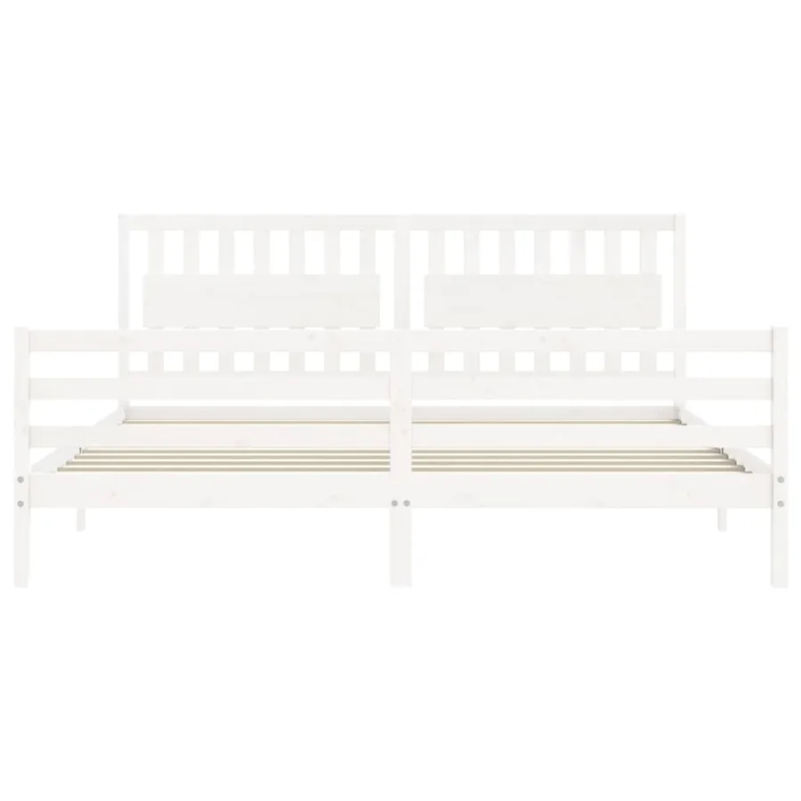 Cadre de lit sans matelas blanc 200x200 cm bois massif - 6