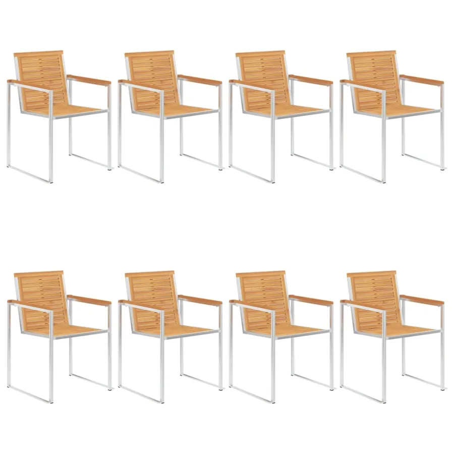 Chaises de jardin lot de 8 avec coussins Bois de teck massif - 3