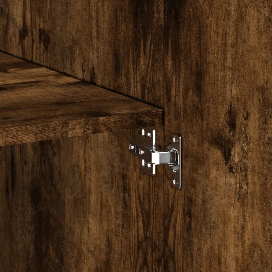 Buffet haut chêne fumé 80x42,5x185 cm bois d'ingénierie - 6
