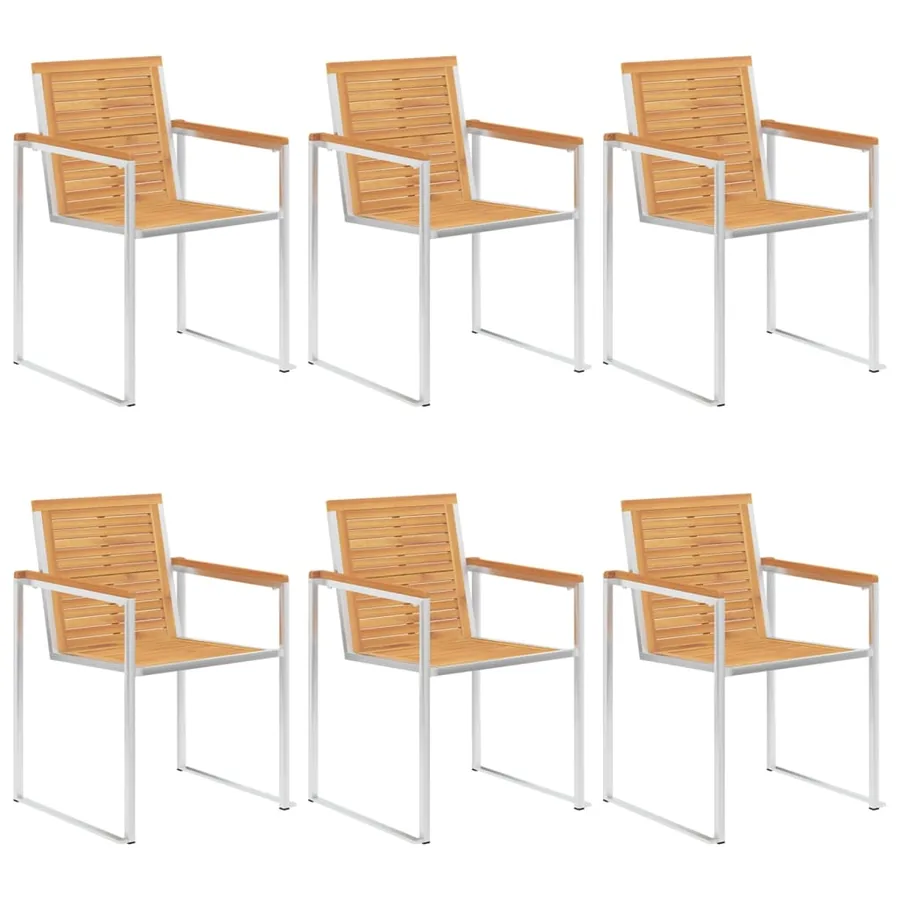 Chaises de jardin lot de 6 bois teck solide et acier inoxydable