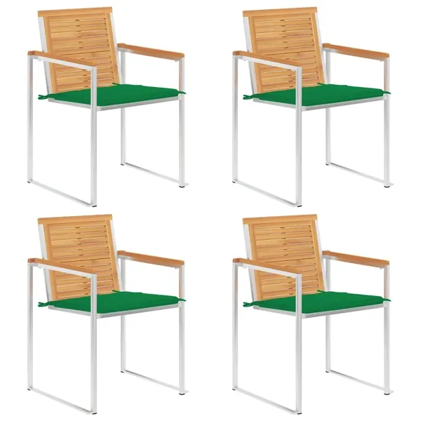 Chaises de jardin lot de 4 avec coussins Bois de teck massif