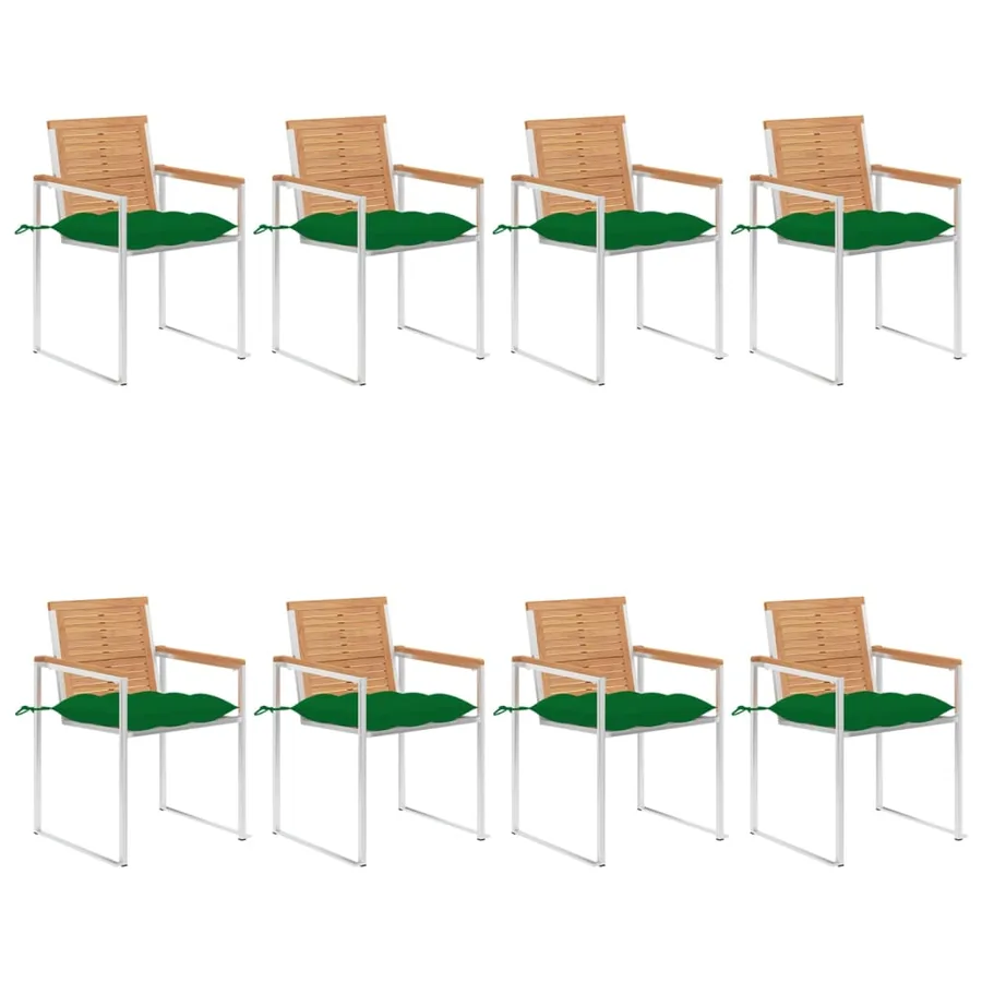 Chaises de jardin lot de 8 avec coussins Bois de teck massif